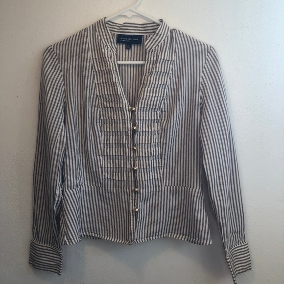 Button Up Striped Military Style Blouse - Picture 1 of 6